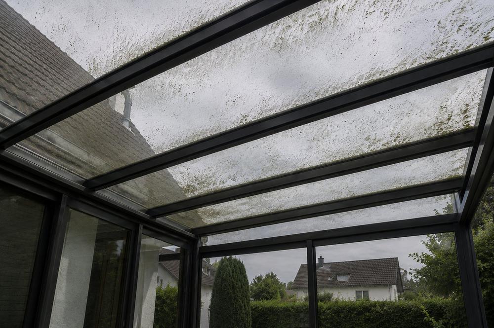 Wintergarten Glasdach verschmutzt vorher